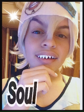 Mya in 2016, testing teeth & headband for Soul Evans from Soul Eater